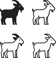 Goat icon set, farm animal icons, agriculture livestock icons, black silhouette line outline filled minimal thin stroke, modern vector icon pack for farming and nature