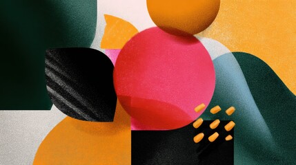 minimalistic retro abstract composition with bold shapes, textured patterns, and clean outlines