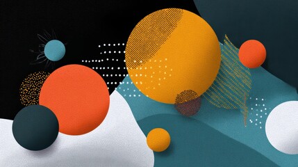 minimalistic retro abstract composition with bold shapes, textured patterns, and clean outlines