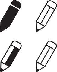 Pencil icon set, drawing writing icons, stationery sketch design icons, black silhouette line outline filled minimal thin stroke, modern vector icon pack for office and school