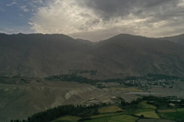 Beautiful aerial view of Badakhshan mountains and valley in Afghanistan