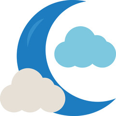 crescent moon partly hidden by clouds  white back