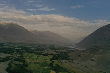 Beautiful aerial view of Badakhshan mountains and valley in Afghanistan