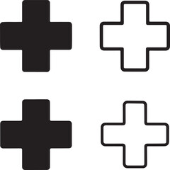 Fototapeta premium Medical cross icon set, healthcare hospital icons, first aid emergency icons, black silhouette line outline filled minimal thin stroke, modern vector icon pack for health and medicine
