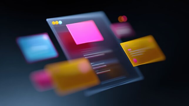 online webinar interface with floating UI elements and colorful highlights