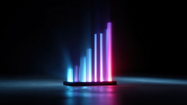 3D chart visualization with glowing neon bars and holographic effect - Powered by Adobe
