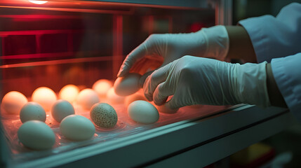 Eggs examination in incubator with gloves