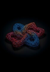 Interlocked Geometric Shapes, A 3D render of impossible, interlocking triangles and cubes, creating a complex, Escheresque optical illusion. Penrose Triangle Defying the Laws of Physics.