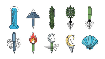 Creative Writing Illustration: A collection of creatively designed pens, each representing a different concept.
