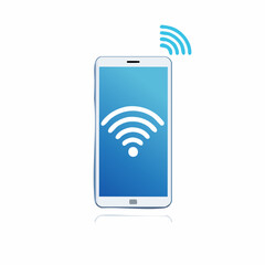 Smartphone displaying wifi signal illustration for wireless connectivity concept communication