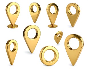 Golden map markers in various positions