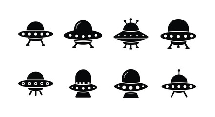 A collection of various black silhouette spaceship and ufo designs © Siam Studio
