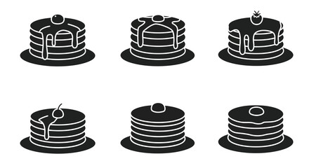 Black and white icons representing various styles of stacked pancakes