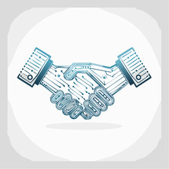 Digital handshake representing technology partnership and business collaboration agreement with