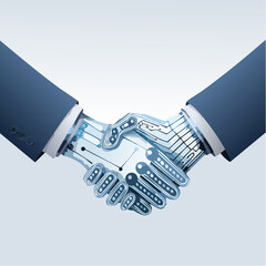 Technological partnership handshake symbolizing collaboration and innovation in the digital age