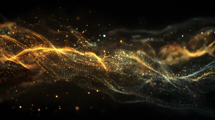 abstract digital particles wave flowing with depth of field and bokeh effect