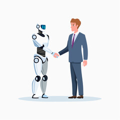 Collaboration of human and robot in business illustration vector technology concept integration