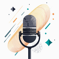 Stylish vintage microphone design with geometric elements for broadcasting and recording studio