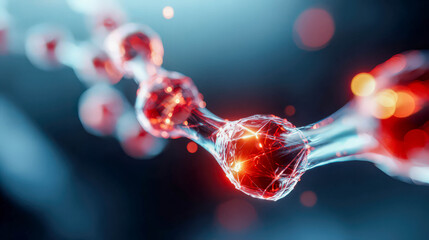 Intricate, glowing 3D molecular structure representing concepts of DNA, biology, and data networking. Ideal for technology and scientific innovation