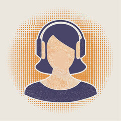 Retro audio enjoyment: A stylized vector graphic of a woman with headphones with retro vibe