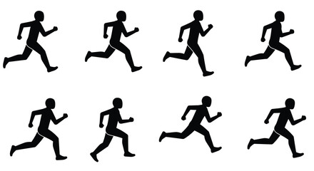 Silhouette figures of people running in various stages of motion