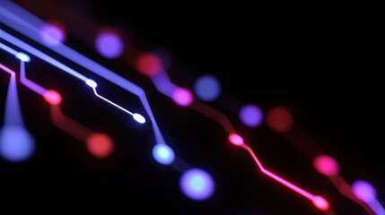 Black background, neon circuit pattern, futuristic flat design