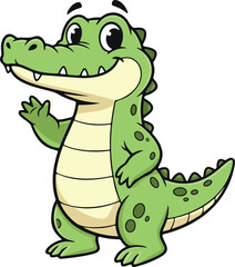 Fototapeta premium Cute Waving Crocodile Cartoon