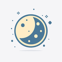 Stylized illustration of a celestial body, showing moon phases and night sky elements