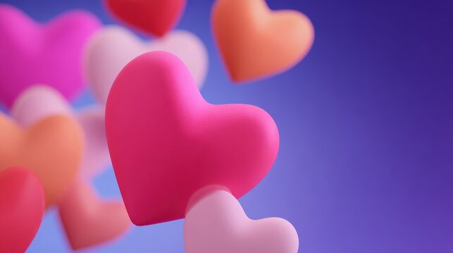 Heart background, layered gradient hearts, flat cute style