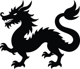 Chinese Dragon Full Body Silhouette Vector Art Illustration