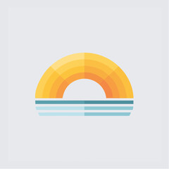 Obraz premium Stylized minimalist illustration of a sun-like arc reflected on water creating a serene atmosphere