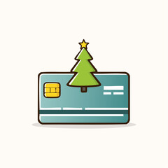 Festive finance illustration featuring a credit card adorned with a christmas tree icon