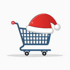 Festive holiday shopping concept with a christmas santa hat on a shopping cart