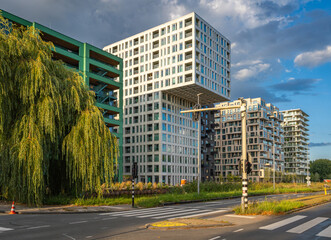 Amsterdam Westerpark West, cityscape of new, emerging neighbourhood with futuristic architecture