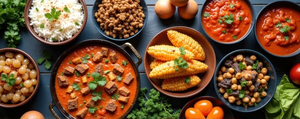 Intercultural Potluck Table with Diverse Cuisines