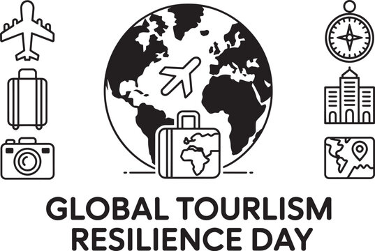 Global Tourism Resilience Day vector art with travel icons, transparent background