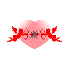 Cupid with bow and arrow and heart. Valentine's day icon