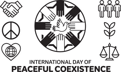 International Day of Peaceful Coexistence vector art, dove, hands, peace, globe heart, people, transparent background