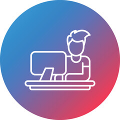 Working on Computer Line Gradient Circle Background Icon