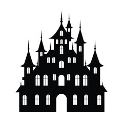 Obraz premium Vector art of silhouette of a spooky haunted castle