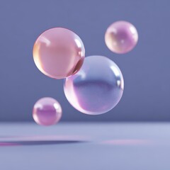 abstract 3D spheres and floating geometric shapes in pastel gradients, soft light reflections, digital art style suitable for modern graphic design and web backgrounds