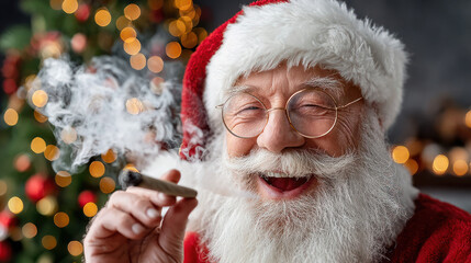 Santa Claus smoking weed joint with pleased look
