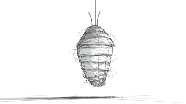 Detailed pencil drawing of a hanging insect cocoon or chrysalis, representing transformation, development, growth, and the life cycle