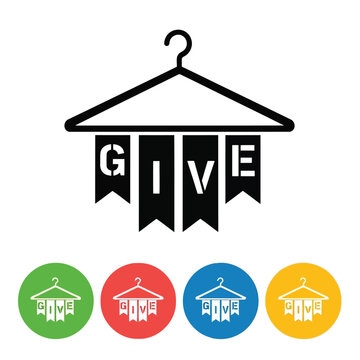 Vector art of give word on hanger with banners