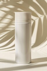 Minimalist White Insulated Bottle Casting Shadows on a Neutral Background with Soft Light in a Contemporary Design