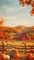 American red house with autumn landscape