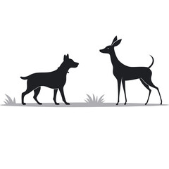 Dog and Deer Silhouette Vector Set – Big Dog, Small Dog, Sitting Dog, Playful Dog, Doe and Deer Wildlife Silhouettes