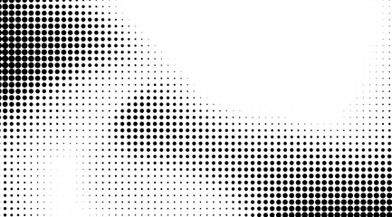 This image showcases a dynamic black and white halftone pattern, with varying density of black dots creating a gradient effect against a clear, bright white background, ideal for modern designs