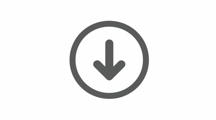Simple dark gray download arrow icon in a circular button, isolated on a clean white background. Digital interface element.