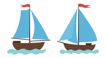 Two cartoon sailboats with blue sails floating on wavy water